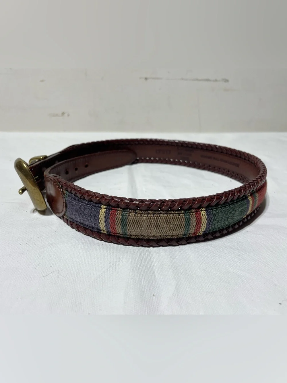 Vintage L.L. Bean Leather & Canvas Belt Womens 26 Brown Colorblock OR913